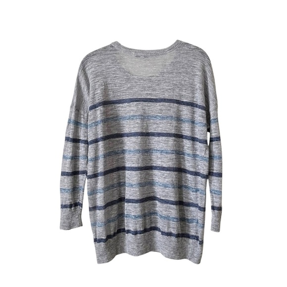 Madewell Linen Top Womens Size M Gray Blue Striped Crewneck Long Sleeve Pullover - Picture 4 of 6